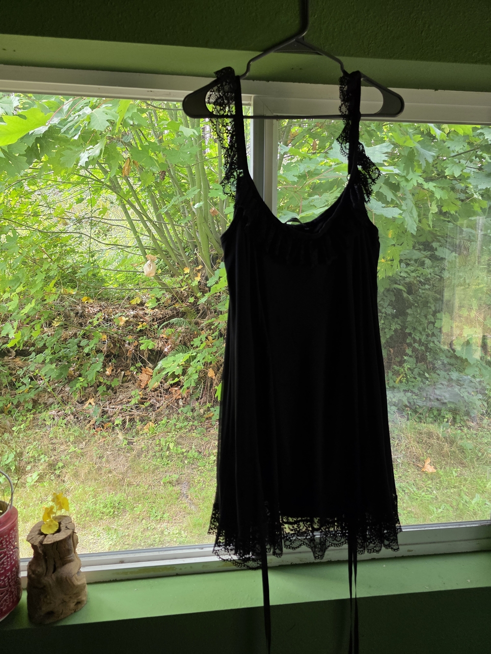 Delicate Black Lace-Trim Mini Slip Dress